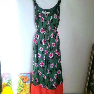 Anthro Mireille silky emerald green summer dress